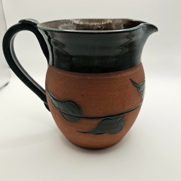 Other - Vintage TG Handmade Brown Green Glaze Leaf 16oz Stoneware Pottery Mug